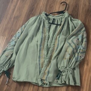 Zara Sage Green Embroidered Blouse